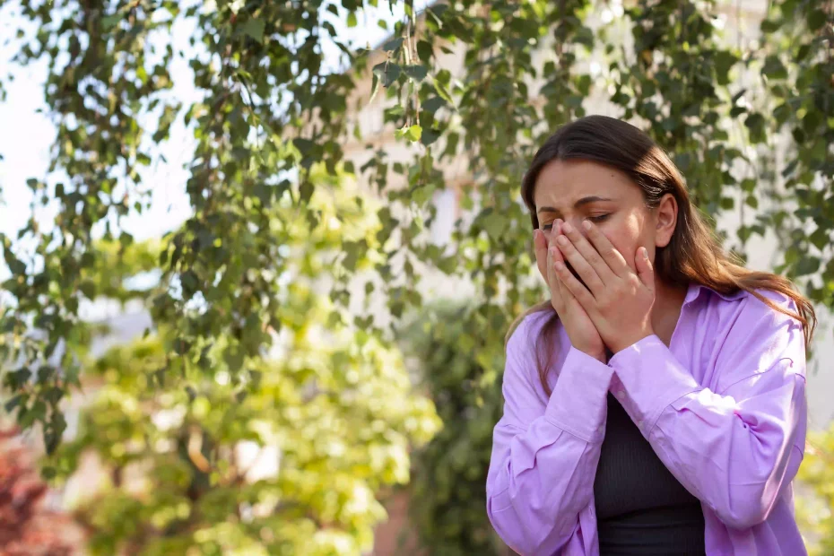 femme en train d'éternuer et qui a une allergie