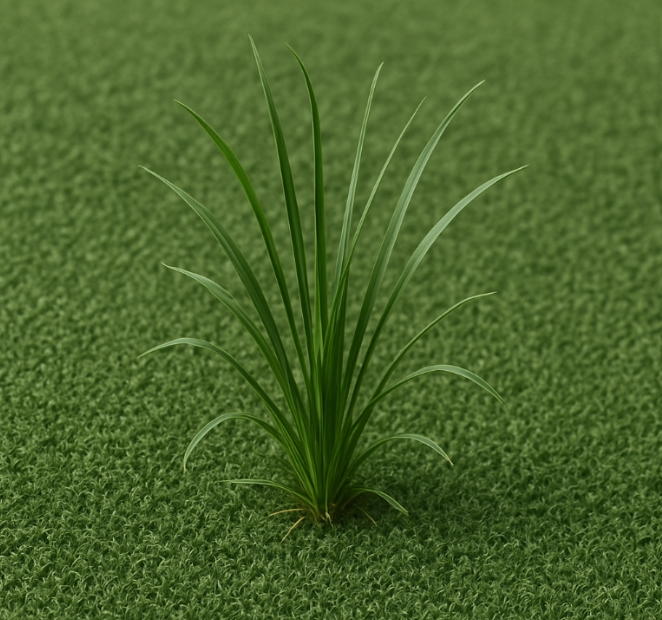 herbe qui pousse sur le gazon synthetique
