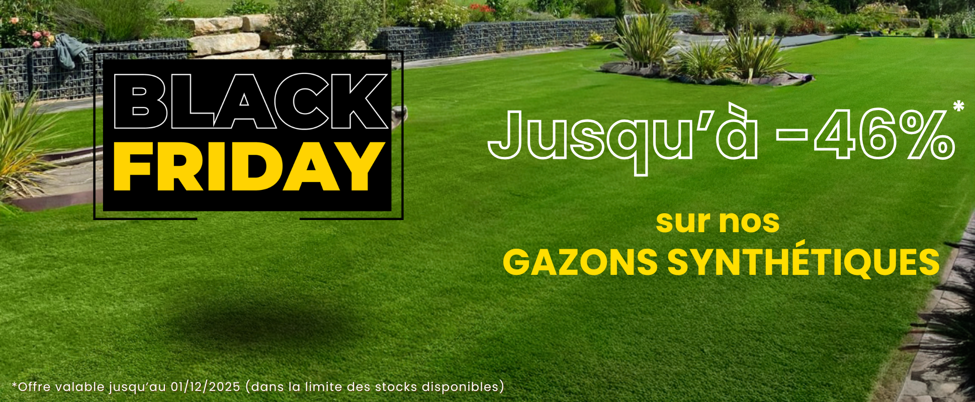 Black Friday jusqu'à -46% sur nos gazons synthétiques