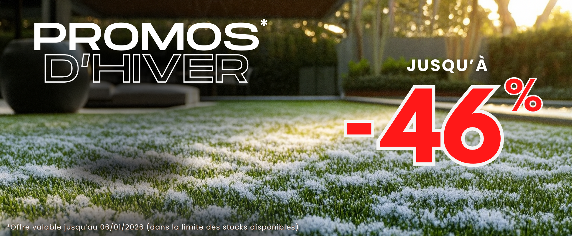 Promos d'hiver jusqu'à -46% sur nos gazons synthétiques